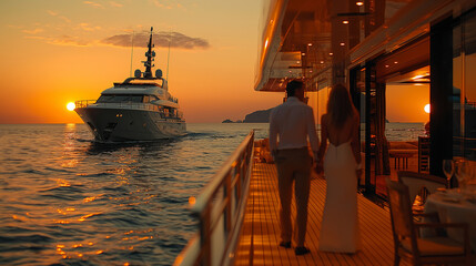A yacht club hosts a glamorous black-tie gala event, with guests arriving in elegant attire and...