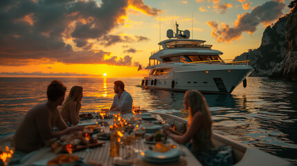 A boutique yacht club offers personalized concierge services and bespoke experiences for its members, from private yacht charters to exclusive waterfront dining and VIP access to m - obrazy, fototapety, plakaty