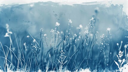 cyanotype nature prints, flowers, leafs, copy and text space, 16:9