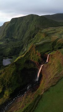 Azores landscape in Flores island. Waterfalls in Pozo da Alagoinha. Portugal 