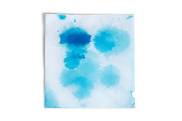 Blue blots on a white crumpled sheet of paper isolated on a transparent background.