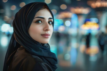 young woman portrait in airport terminal