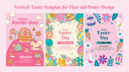 Fototapeta na wymiar Vertical happy easter template collection for flyer and poster design vector element