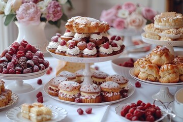 luxurious decoration of white tablecloths with lots of finger food prepared professional advertising food photography