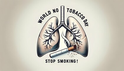 Illustration of human lungs and a burning cigarette for world no tobacco day - obrazy, fototapety, plakaty