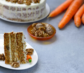 carrot cake with walnuts and creamy mascarpone cream