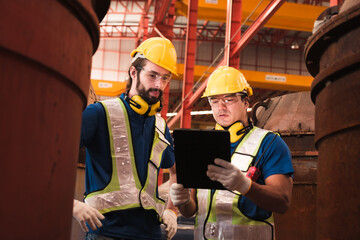 Team of engineers working at the factory