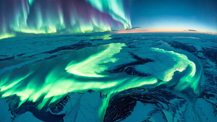 Northern lights auroras as seen from above 16:9 with copy space