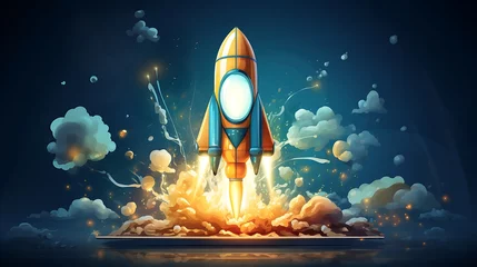 Zelfklevend Fotobehang Digital illustration of laptop and rocket jpg transparent background © Muhammad