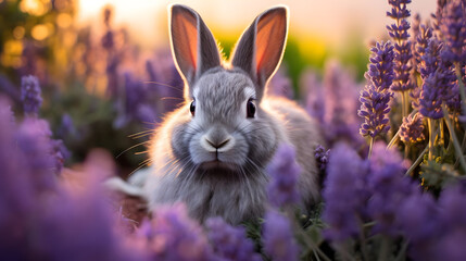 Fluffy Rabbit in Sunflower Patch