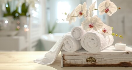 Vintage Drawer and Spa Towels Grace a Bathroom with Orchid Accents