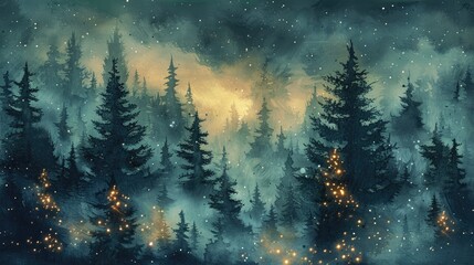 Mystical forest wallpaper. Night forest wallpaper. magical forest with fog and the moon wallpaper. magical forest wallpaper. Beautiful night sky wallpaper. - obrazy, fototapety, plakaty