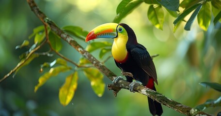 Keel-billed Toucan Perched Amongst Vibrant Foliage