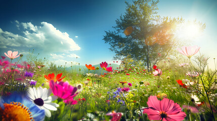 Beautiful flower meadow in spring