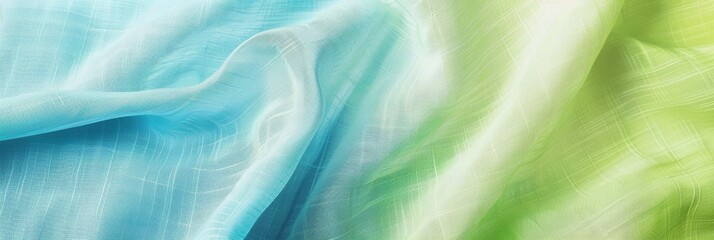 Wide banner photo capturing the fluidity and dynamic texture of fabric waves in various shades of blue and green, giving a sense of gentle motion
Concept: fluidity, elegance, movement