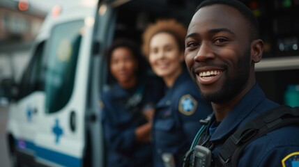 Portrait of a team of rescue personnel staff - obrazy, fototapety, plakaty