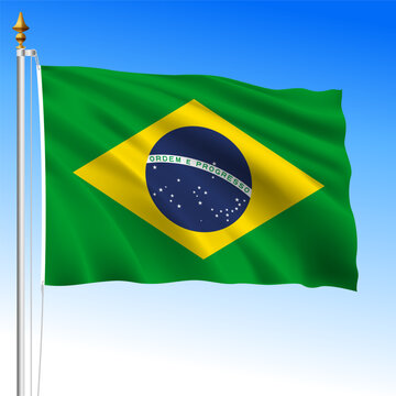 Brazil official national waving flag, south american country, vector illustration
