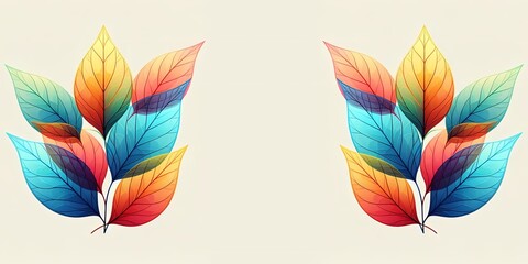 Obraz premium Abstract background with autumn leaves in rainbow colors, greeting card design, Vector illustration, generative ai