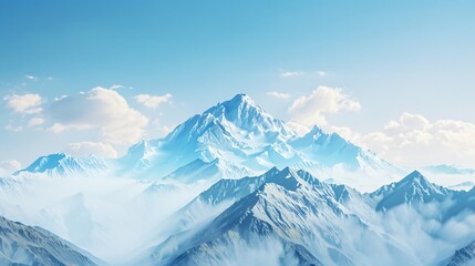 Fototapeta premium A majestic mountain range under a clear blue sky with space for text symbolizing adventure and exploration
