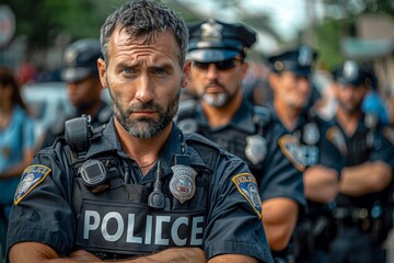 Confident male officer leads by example among peers - obrazy, fototapety, plakaty