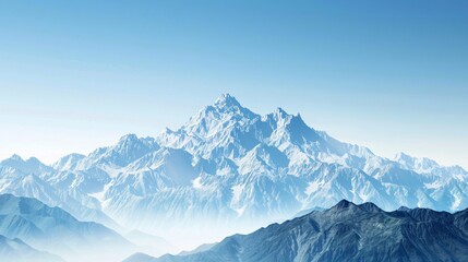 Naklejka premium A majestic mountain range under a clear blue sky with space for text symbolizing adventure and exploration