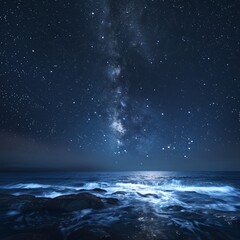 A night sky where the Milky Way spills its luminescence into the ocean stars and water united in tranquil harmony