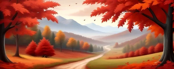 Papier Peint photo Rouge 2 autumn landscape in the mountains