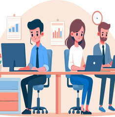 male and female office employees busy working