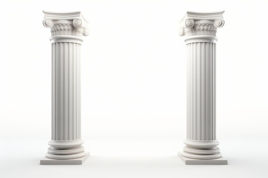 Pair of roman columns set against a clean white background for versatile design use