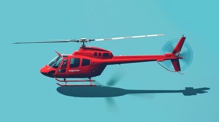 Red rescue helicopter flying in air