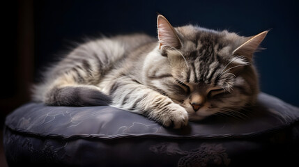 Dozing Cat on Plush Cushion