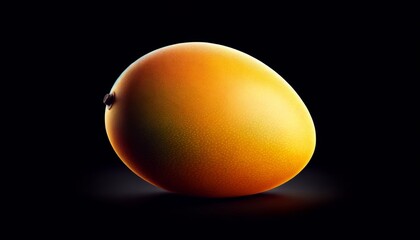 Isolated Mango Fruit. Orange Yellow Fresh Juicy Exotic Tropical Healthy Food Symbol. Organic Vegetarian Menu Element. Healthy Diet Meal Close Up Mango. - obrazy, fototapety, plakaty