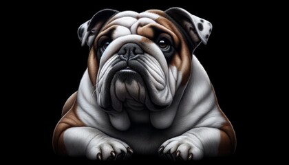 Isolated  Bulldog Portrait. Strong Smart Pet. Family Companion Dog Realistic Illustration. Domestic Pet Animal Artwork. Home Dog Mascot Avatar. - obrazy, fototapety, plakaty