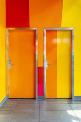 two doors in a Mcdonalds, advertising photography, saturated colors, studio light, bright color prevails 