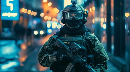 Portrait of a special police force SWAT tactical team soldier - obrazy, fototapety, plakaty