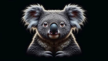 Koala Portrait Isolated on a Dark Background. A Symbol of Australian Wildlife.  Realistic Digital generated Koala Animal Mascot Avatar. 