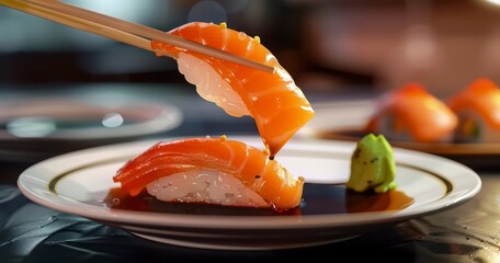 Salmon Sushi Paired Perfectly with Soy Sauce - Powered by Adobe