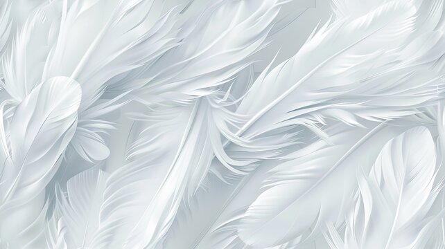 Fototapeta a white feathers background, presenting an abstract pattern texture reminiscent of delicate feathers, ideal for nature-themed concepts and romantic wedding card decorations SEAMLESS PATTERN