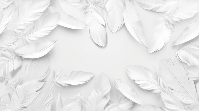 Fototapeta a white feathers background, presenting an abstract pattern texture reminiscent of delicate feathers, ideal for nature-themed concepts and romantic wedding card decorations SEAMLESS PATTERN