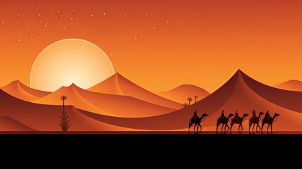 Moonlit desert scene with camels stunning banner showcasing the beauty of the desert landscape