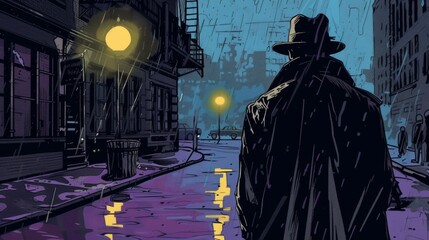 Vector illustration of police detective. Comic book.