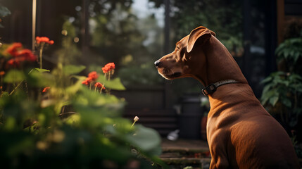 Loyal Dog Watching Over Garden