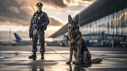 Obraz premium Portrait of a male police officer with police dog