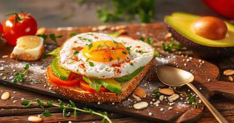 Healthy Breakfast Featuring Fresh Fried Egg and Avocado Toast