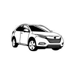 luxury family car front view right side black and white vector