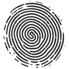 Vector icon or logo depicting a black fingerprint silhouette.