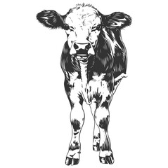Hand-drawn vector monochrome illustration of a cow