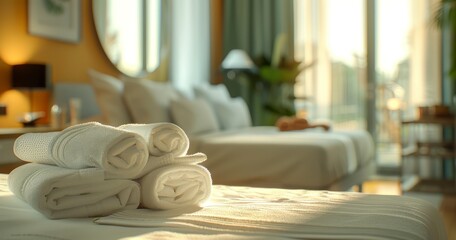 Maid Restocking Fresh Towels for Hotel Room Guests