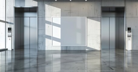 Concrete Office Hall with Elevator and Advertising Potential