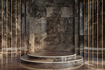 Sophisticated marble podium in a luxurious setting ideal for premium and exclusive products